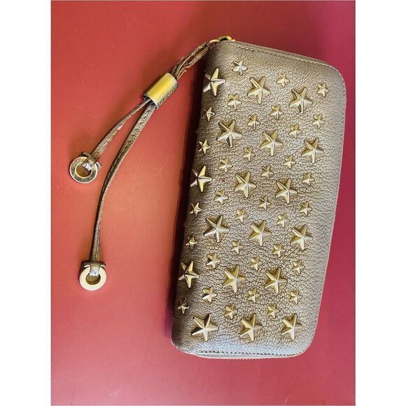 Jimmy Choo Handbags - Jimmy Choo Taupe Gold Star-Studded Zip Around Long Wallet Authentic